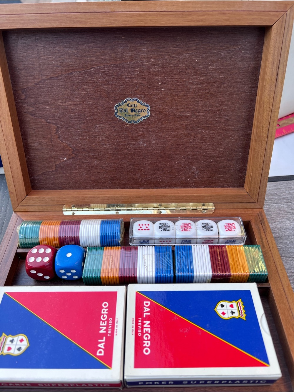 Vintage Poker Set with Colored Chips and Dice - Blue/Red Sealed Italy